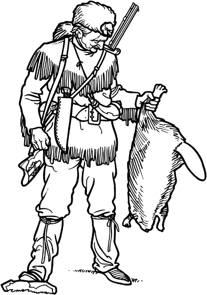 Daniel Boone type hunter with beaver vinyl sticker. Customize on line. Hunting 054-0066